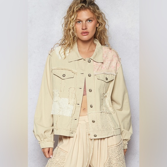 POL “ Sand Dune “ Patchwork Cotton Jacket | Light Sand - Picture 2 of 9